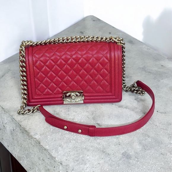 CHANEL 2019’ Caviar Red/Silver Quilted Le Boy Bag - Picture 2 of 16